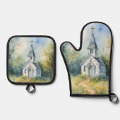 Rustic Church Path in Wildflower Meadow Ovenwant & Pannenlap Set (Voorkant)