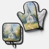 Rustic Church Path in Wildflower Meadow Ovenwant & Pannenlap Set (Voorkant / Achterkant)