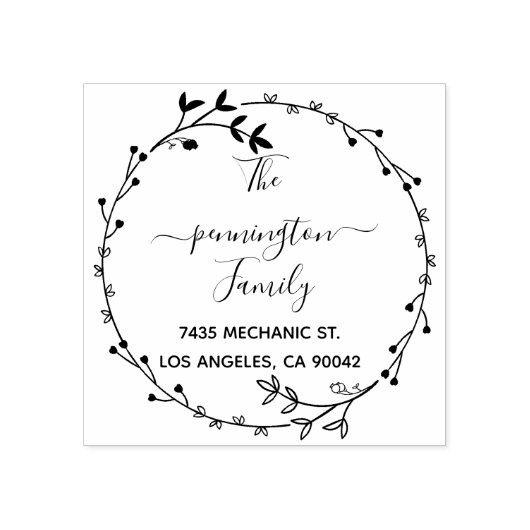 Rustic Circle Bloemen Handgeschreven retour adres Rubberstempel (Afrduk)