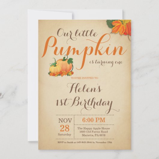 Rustic Citrouille Invitation Anniversaire Premier  (Devant)