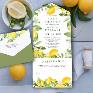 Rustic Citrus Lemon Orchard Baby shower All In One Uitnodiging