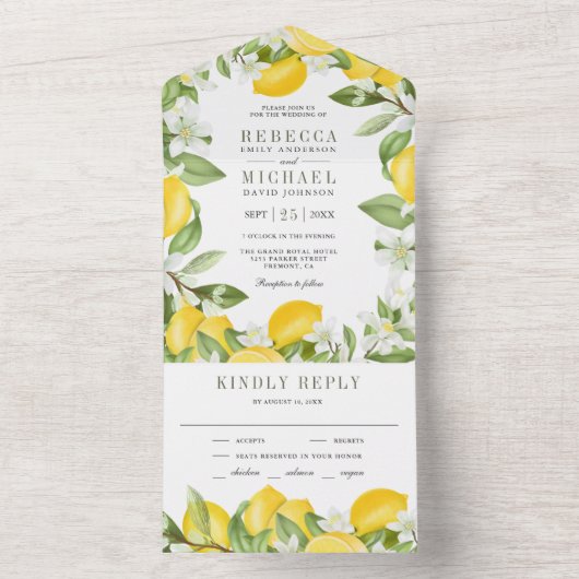 Rustic Citrus Lemon Orchard Wedding All In One Uitnodiging (Binnen)
