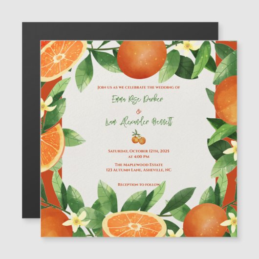 Rustic Citrus Orchard Magnetic Wedding Invitation (Voorkant / Achterkant)