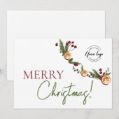 Rustic Citrus & Pine Corporate Merry Christmas Feestdagenkaart (Voorkant / Achterkant)