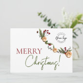 Rustic Citrus & Pine Corporate Merry Christmas Feestdagenkaart (Staand voorkant)
