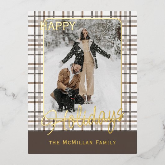Rustic Classy Elegant Plaid Pattern Gold Folie Feestdagen Briefkaart (Voorkant)