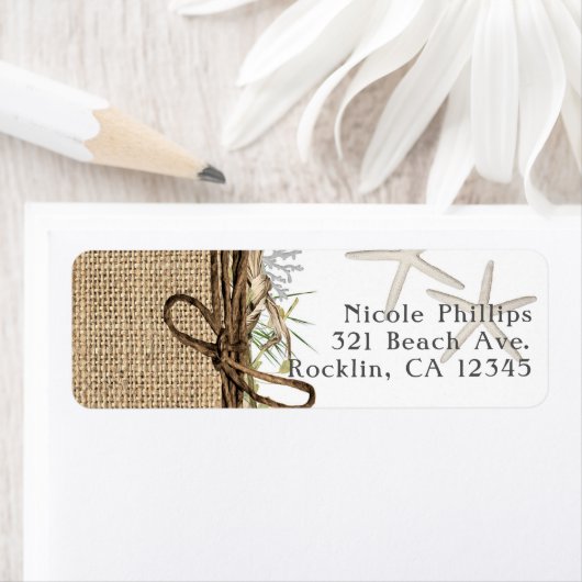 Rustic Coastal Beach Starfish Burlap & Greenery Etiket (Insitu)