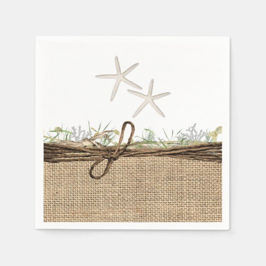 Rustic Coastal Beach Starfish Burlap & Greenery Servet (Voorkant)