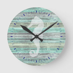 Rustic Coastal Decor Seahorse Ronde Klok
