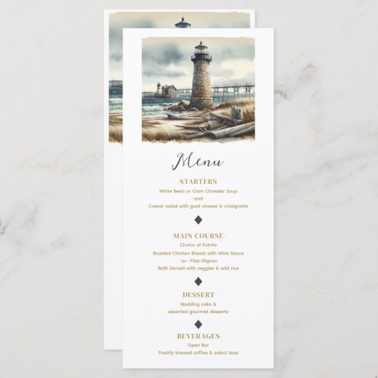 Rustic Coastal Lighthouse Seaside Beach Menu (Devant / Derrière)