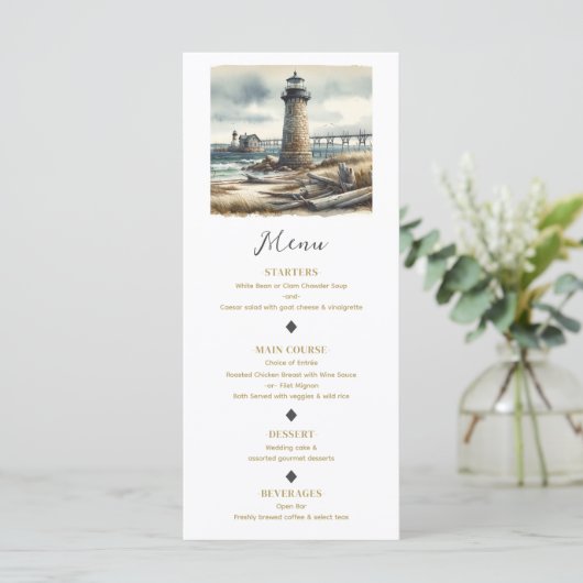 Rustic Coastal Lighthouse Seaside Beach Menu (Debout devant)