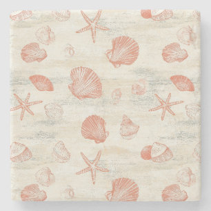 Rustic Coastal - Zeeschelpen, Zeesterren, Reef (29 Stenen Onderzetter
