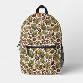 Rustic Coffee Bean & Leaf Pattern Backpack - Uniqu Bedrukte Rugzak