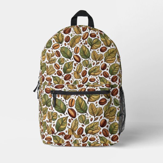 Rustic Coffee Bean & Leaf Pattern Backpack - Uniqu Bedrukte Rugzak (Voorkant)