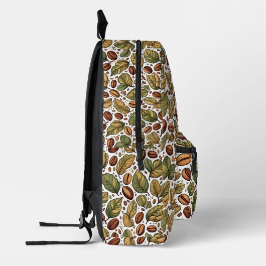 Rustic Coffee Bean & Leaf Pattern Backpack - Uniqu Bedrukte Rugzak (Links)