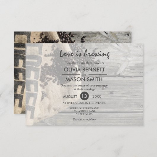 Rustic Coffee Bean-Love brasse une carte Mariage (Devant / Derrière)