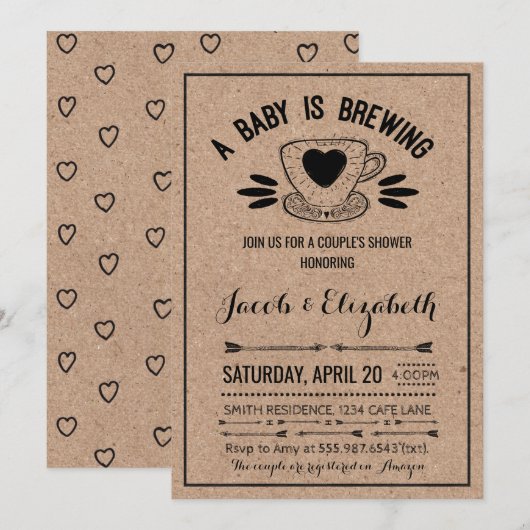 Rustic Coffee Couples Baby shower Baby Brouwen Kaart (Voorkant / Achterkant)