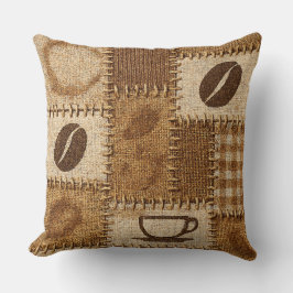 Rustic Coffee Patchwork Quilted Throw Pillow Kussen