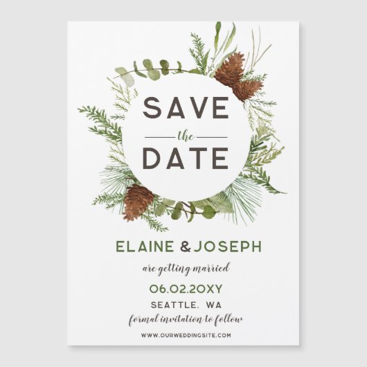 Rustic Conifer Pine cone bruiloft Opslaan Datum (Voorkant)