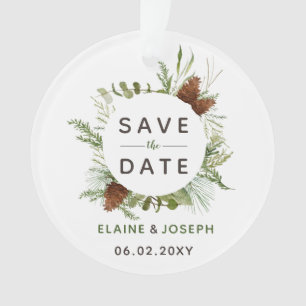 Rustic Conifer pine-kloon slaat de datumfoto op Ornament