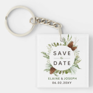 Rustic Conifer pine-kloon slaat de datumfoto op Sleutelhanger