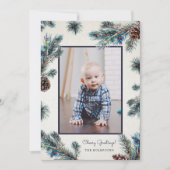 Rustic Conifer Waterverf Pinecones Foto Feestdagenkaart (Voorkant)