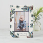 Rustic Conifer Waterverf Pinecones Foto Feestdagenkaart (Staand voorkant)