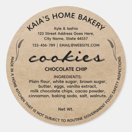Rustic Cookies Étiquette Boulangerie Emballage (Devant)