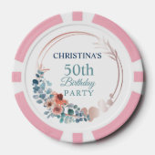 Rustic Copper Blue Floral 50th Birthday Party Poker Chips (Voorkant)