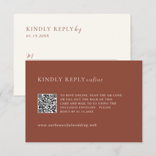Rustic Copper Editorial Modern Wedding RSVP Kaartje (Voorkant / Achterkant)