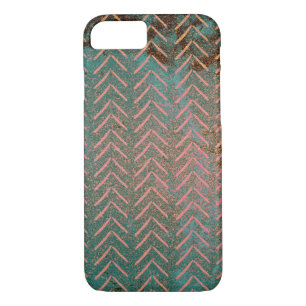 Rustic Copper en Blauwgroen Marble Chevron iPhone 8/7 Hoesje