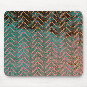Rustic Copper en Blauwgroen Marble Chevron Muismat