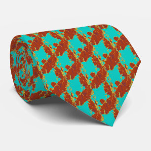 Rustic Copper Red Turquoise Blue Pattern Stropdas