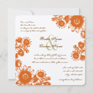 Rustic Coral Oranje Floral Wedding Kaart