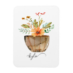 Rustic Coral Painted Flowers Magneet