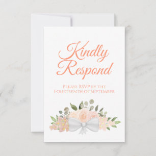 Rustic Coral Peach Floral Bouquet Wedding RSVP Kaartje