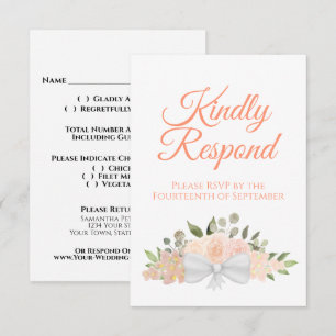 Rustic Coral Peach Floral Bouquet Wedding RSVP Kaartje
