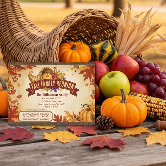 Rustic Cornucopia Herfst Reunion Invitation briefk Feestdagenkaart