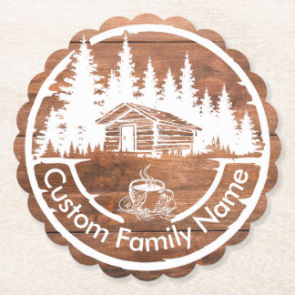 Rustic Cottage Cabin Barn | Custom Family Name Kartonnen Onderzetters