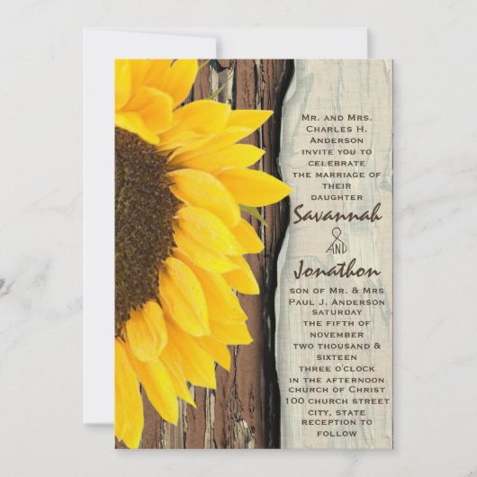 Rustic Cottage Chic Sunflower Wedding Kaart (Voorkant)