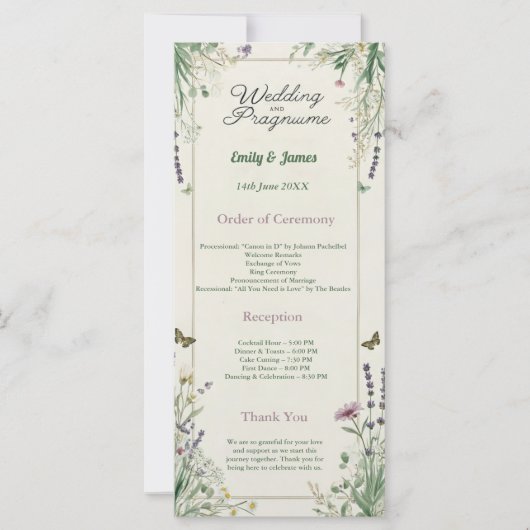 Rustic Cottagecore Programme de mariage (Devant)