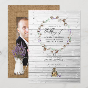 Rustic Cotton Lavender Country Barn Weduwfoto Kaart