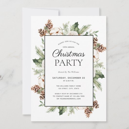Rustic Cotton Winter Greenery Kerstfeest Kaart (Voorkant)