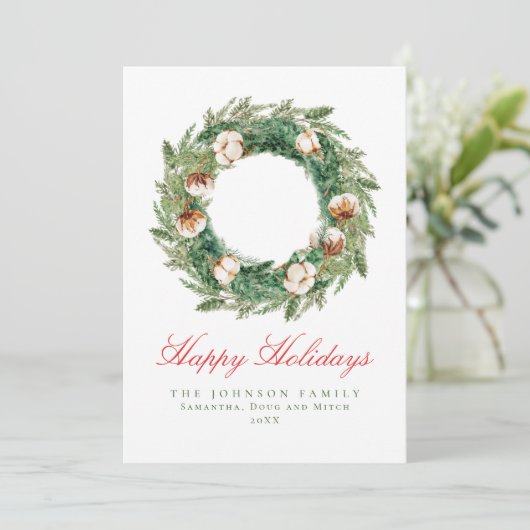 Rustic Cotton Wreate Green Pset Check Kerstmis Feestdagenkaart (Staand voorkant)