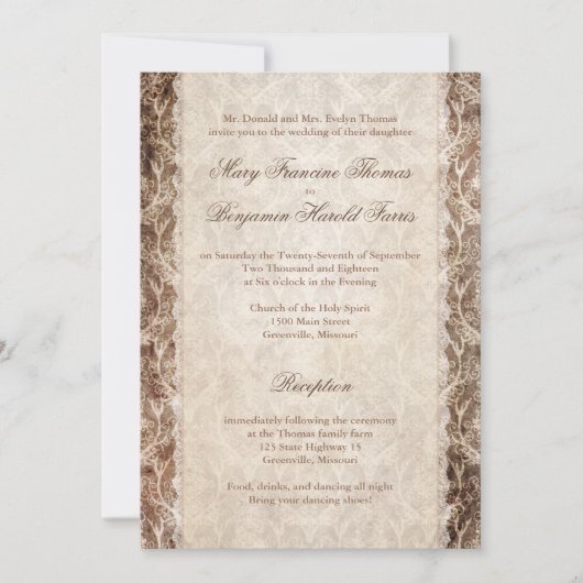 Rustic Country Antler + Lace Wedding Invitations Kaart (Voorkant)