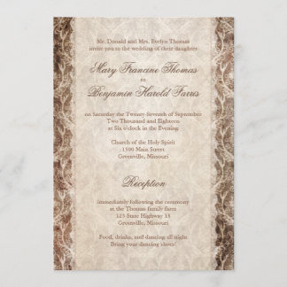 Rustic Country Antler + Lace Wedding Invitations Kaart