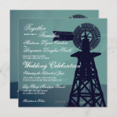 Rustic Country Aqua Windmill Wedding Invitations Kaart (Voorkant / Achterkant)