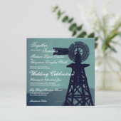 Rustic Country Aqua Windmill Wedding Invitations Kaart (Staand voorkant)