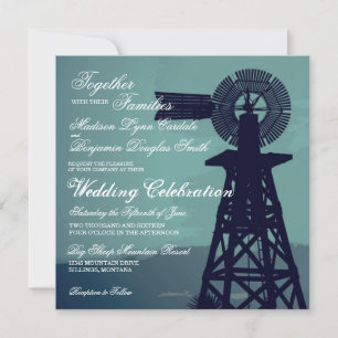 Rustic Country Aqua Windmill Wedding Invitations Kaart