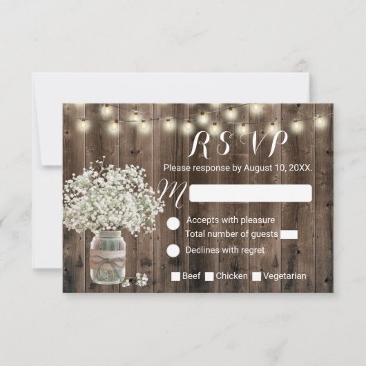 Rustic Country Baby's Breath Jar Barn Wedding RSVP (Voorkant)